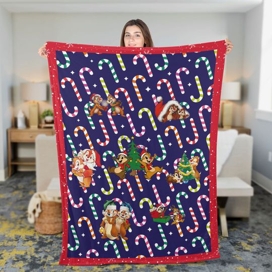 Chip and Dale Christmas Baby Blanket, Disney Christmas Soft Cozy Sherpa Fleece Blanket