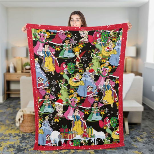 Retro Disney Princesses Fleece Blanket, Christmas Disney Fleece Blanket