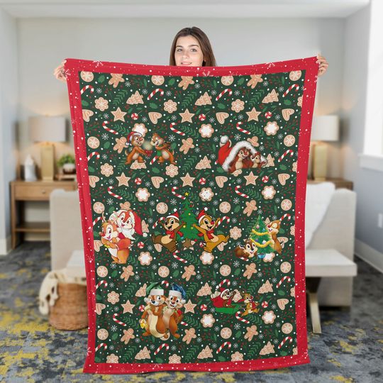Chip And Dale Christmas Throw Blanket, Green Disney Fleece Blanket