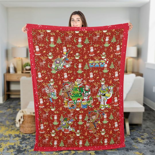 Toy Story Christmas Throw Blanket, Disney Pixar Xmas Holiday Fleece Blanket