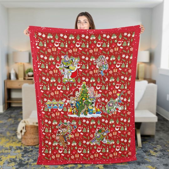 Santa Toy Story Characters Throw Blanket, Disney Toy Story Christmas Fleece Blanket