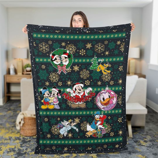 Vintage Mickey and Friends Christmas Blanket, Disney Trip Fleece Blanket