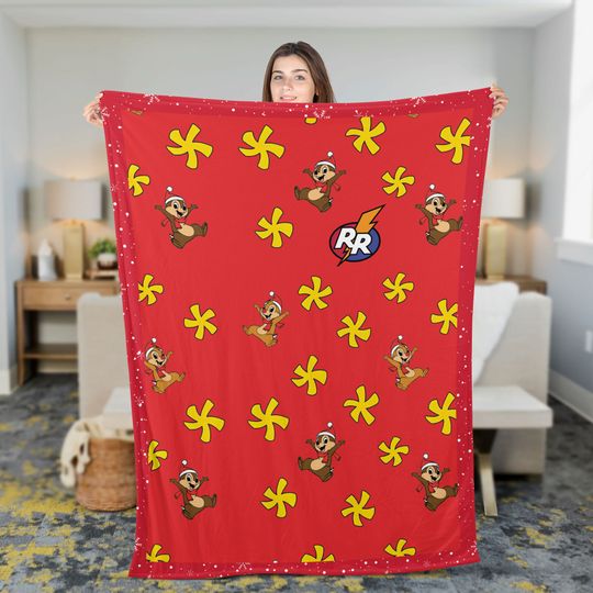 Red Disney Christmas Blanket, Chip and Dale Christmas Fleece Blanket