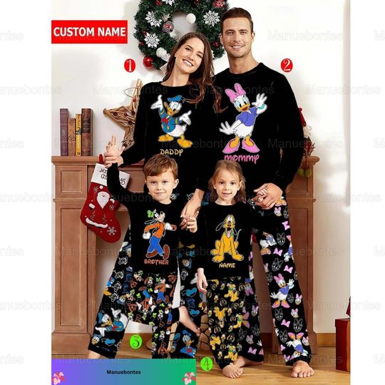 Christmas Custom Disney Family Pajamas Set, Daisy Duck Goofy Pluto Pajamas
