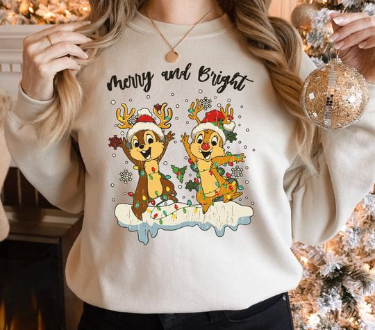 Disney Santa Chip And Dale Christmas Lights Sweatshirt