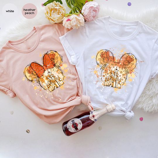 Minnie Mouse Fall Watercolor T-Shirt, Minnie Autumn Leaves Shirt, Disney Fall Shirt