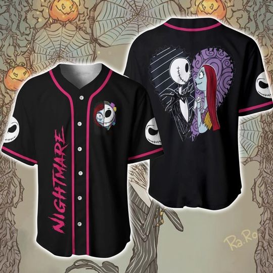 Nightmare Jack Skellington And Sally Baseball Jersey, Scary Jerseys, Disneyy Couple Nightmare Before Christmas Shirt