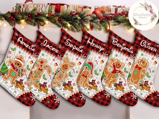 Personalized Winnie The Pooh Gingerbread Disney Christmas Stocking, Family Christmas Stocking