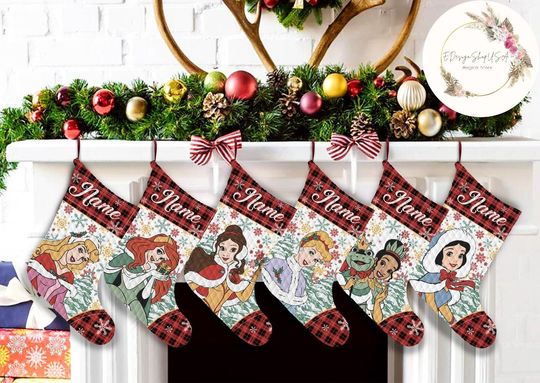Personalized Disney Princess Christmas Stocking, Family Christmas Stocking