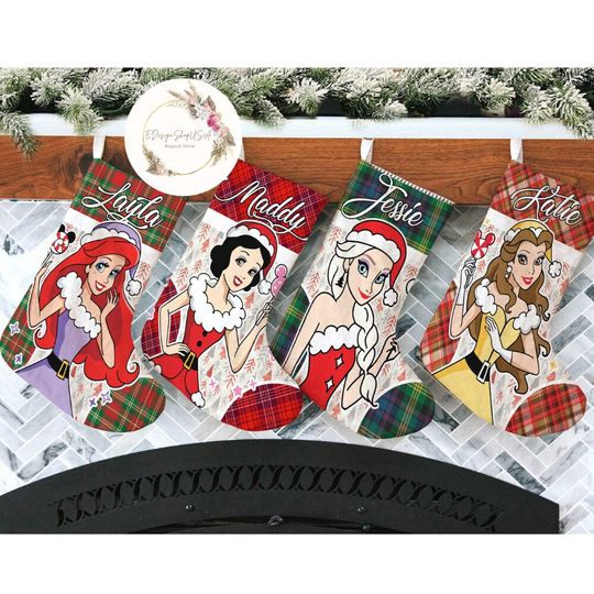 Personalized Disney Princess Christmas Stocking, Family Christmas Stocking
