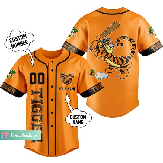 Disney Tiger Jersey Shirt, Winnie Pooh Baseball Jersey