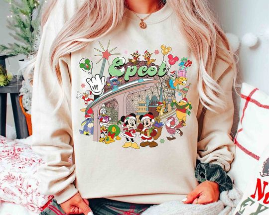 Disney Epcot Christmas Sweatshirt, Mickey Friends Christmas Shirt