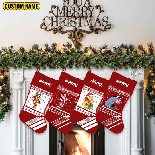 Personalized Winnie The Pooh Disney Christmas Stocking, Family Christmas Stocking