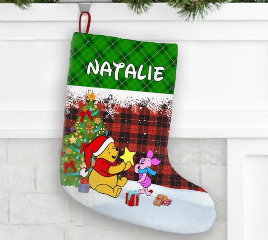 Personalized Winnie The Pooh And Piglet Disney Christmas Stocking, Family Christmas Stocking