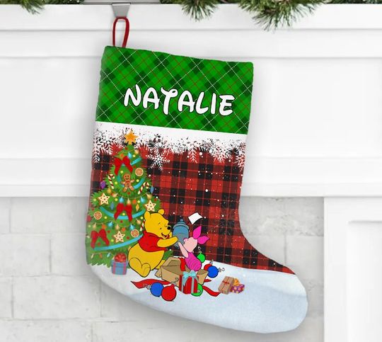 Personalized Winnie The Pooh And Piglet Disney Christmas Stocking, Family Christmas Stocking