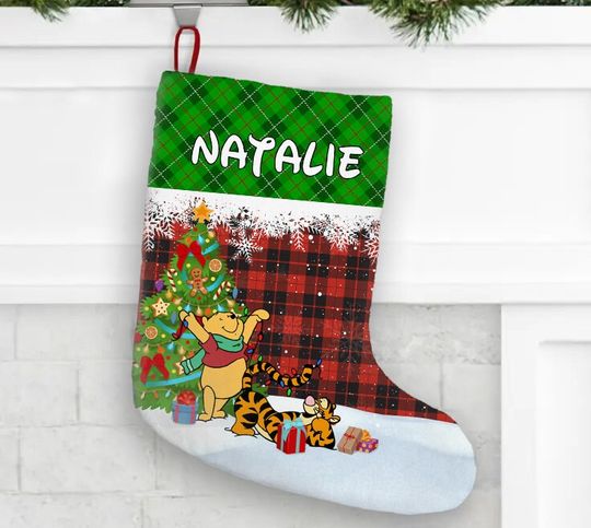Personalized Winnie The Pooh And Tigger Disney Christmas Stocking, Family Christmas Stocking