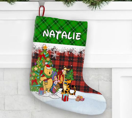 Personalized Winnie The Pooh Disney Christmas Stocking, Family Christmas Stocking