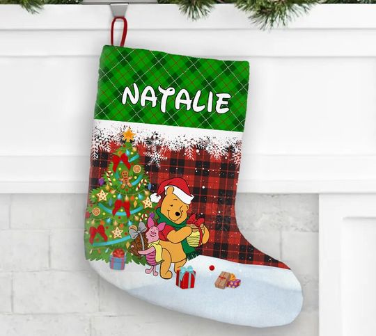 Personalized Winnie The Pooh And Piglet Disney Christmas Stocking, Family Christmas Stocking