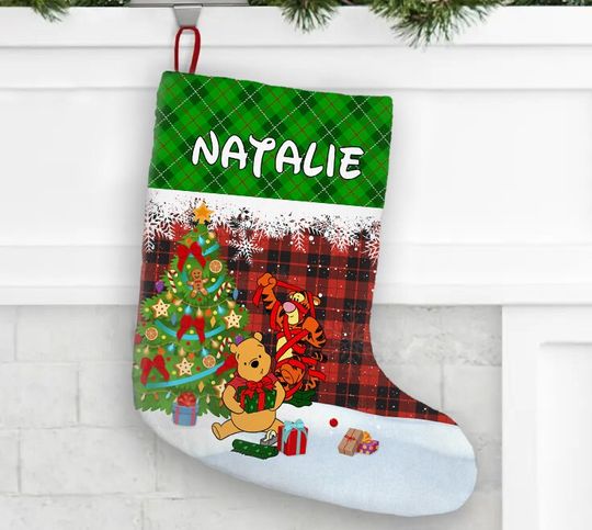 Personalized Winnie The Pooh And Tigger Disney Christmas Stocking, Family Christmas Stocking