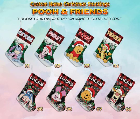 Personalized Winnie The Pooh Disney Christmas Stocking, Family Christmas Stocking