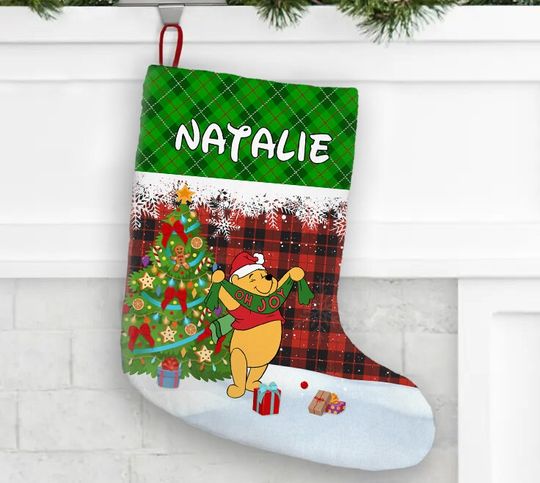 Personalized Winnie The Pooh Disney Christmas Stocking, Family Christmas Stocking