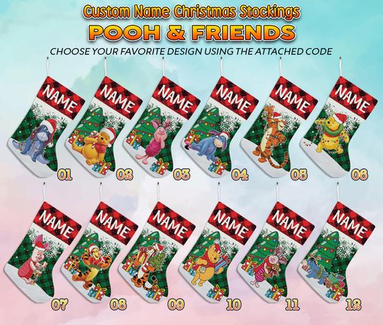 Discover Personalized Winnie The Pooh Disney Christmas Stocking, Family Christmas Stocking
