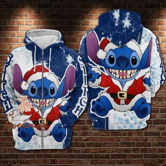 Christmas Stitch Hoodie, Disney Stitch Zip Hoodie