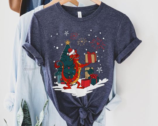 Mulan Mushu Dragon with Christmas Tree  Shirt, Disney very Merry Christmas Party, Holiday Season Tee