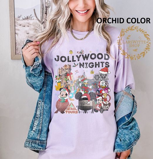 Discover Disney Christmas Hollywood Studios Jollywood Nights Sweater, Retro Mickey and Friends Christmas Party 2023