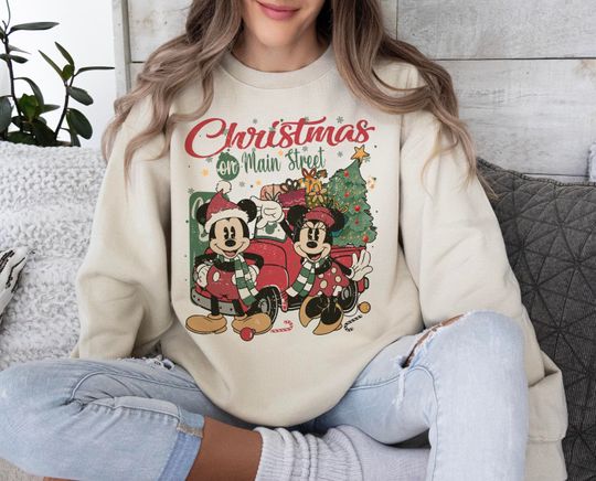 Discover Vintage Disney Christmas On Main Street Sweatshirt Mickey Minnie Very Merry Christmas Party 2023