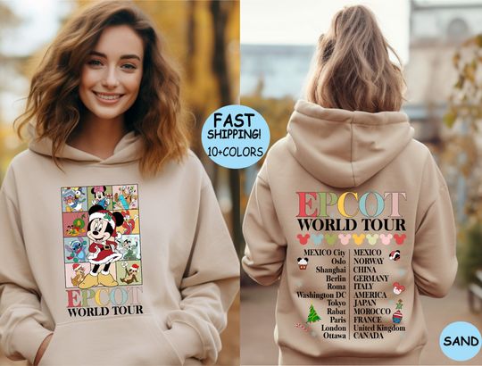 Disney Epcot World Tour Christmas Hoodie,Mickey and Friends Epcot World Tour Xmas Hoodie