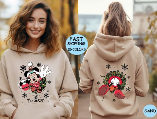 Disney Minnie Tis The Season Two sided Christmas Hoodie, Mickey Friends Very Merry Xmas Party Hoodie