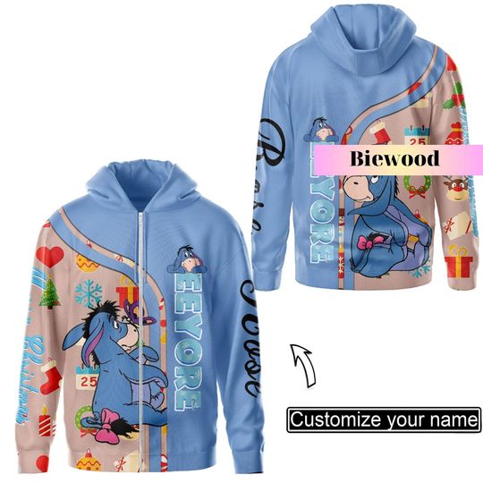 Christmas Eeyore Hoodie, Winnie The Pooh Hoodie, Disney 3D Zip Hoodie
