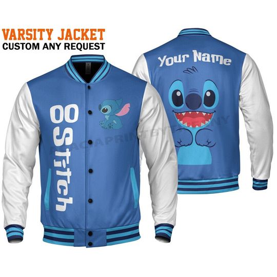 Custom Stitch Couple Baseball Jacket, Disney Stitch Varsity Jacket