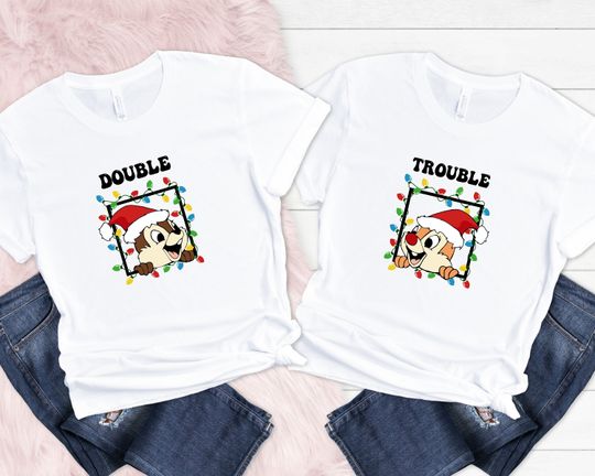 Disney Couples Chip n Dale Double Trouble Christmas Light T-Shirt