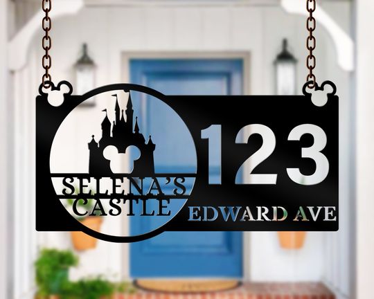 Discover Personalized House Address Metal Sign-Welcome Disney Wall Art-Home Castle Sign