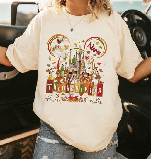 Custom Mickey Thanksgiving Sweatshirt | Mickey and Friends Fall Shirt | Disneyland Autumn Castle Balloons Shirt