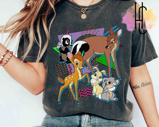 Retro 90s Style Disney Bambi Characters Group Shot Shirt, Thumper Bambi Tee