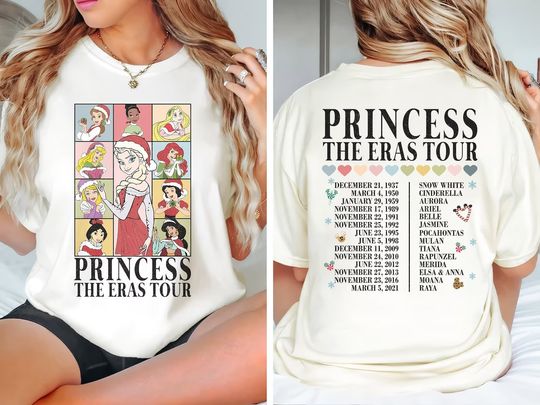 Christmas Princess Eras Tour Shirt, Disney Princess Tour Tee, Disney Princess Characters