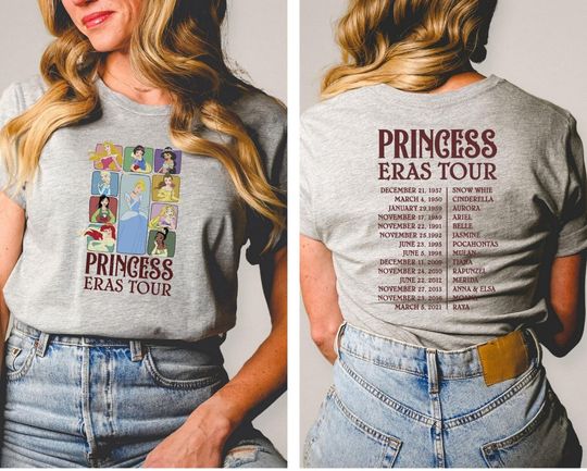 Princess Eras Tour T-Shirt, Disney Princess Shirt, Disney Princess Characters Shirt