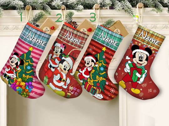 Discover Custom Name Mickey and Minnie Christmas Stocking, Disney Christmas Stockings