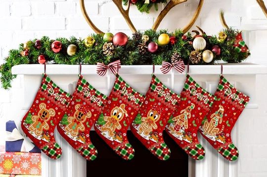 Custom Stockings Name Christmas, Gingerbread Disney Christmas Stockings