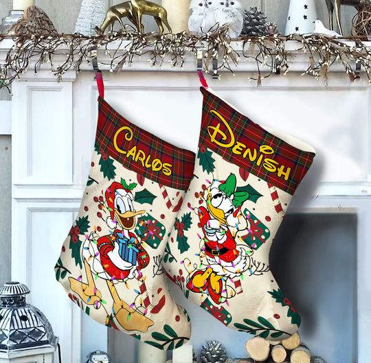 Custom Donald Daisy Duck Stocking, Disney Couple Stocking, Disney Christmas Stocking