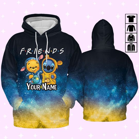 Personlized Disney Stitch Friends 3D Hoodie