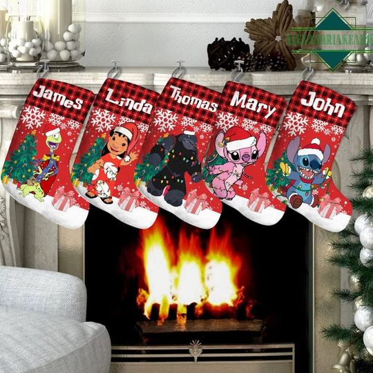 Personalized Disney Characters Christmas Stocking, Lilo & Stitch Christmas Stocking