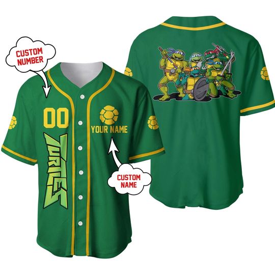Ninja Turtle Kelly Green Yellow Jersey | Disney Cartoon Custom Jersey