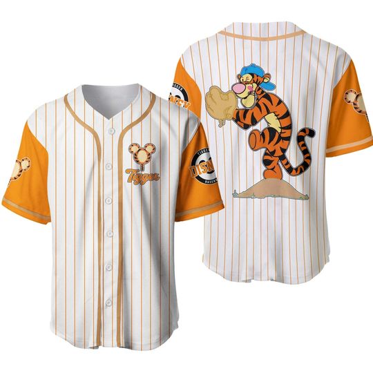Discover Tigger White Orange Vintage Stripes Jersey | Disney Custom Baseball Jersey