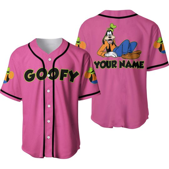 Chilling Goofy Dog Black Pink | Disney Custom Baseball Jersey, Custom Disney Shirts