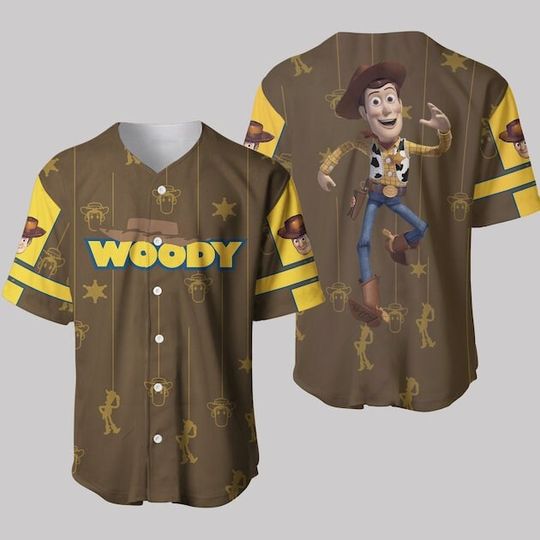 Discover Toy Story Woody Brown Yellow Patterns Disney Baseball Jersey