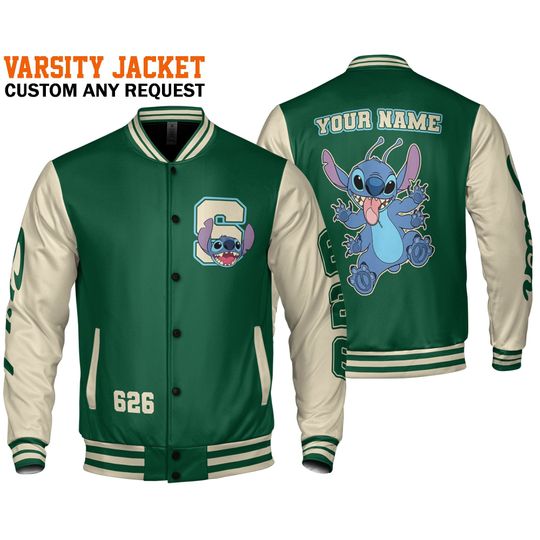 Personalized Disney Stitch Green Baseball Jacket